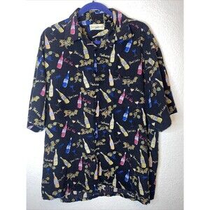 Travel Smith Wine grapes drink Silk novelty Mens Short Sleeve XL Shirt Vintage